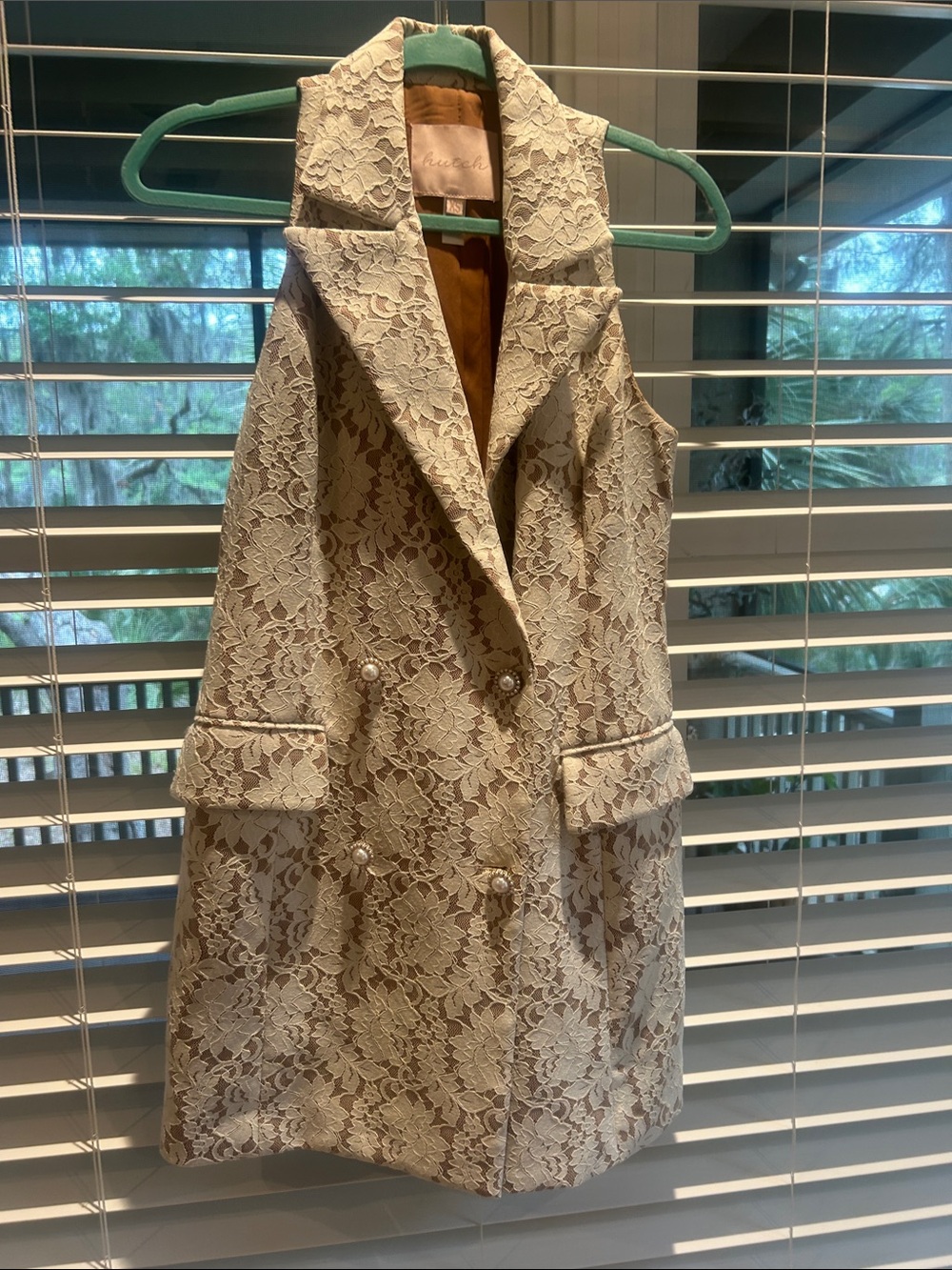 Mauve Cream Lace Double-Breasted One-Shoulder Vest Dress